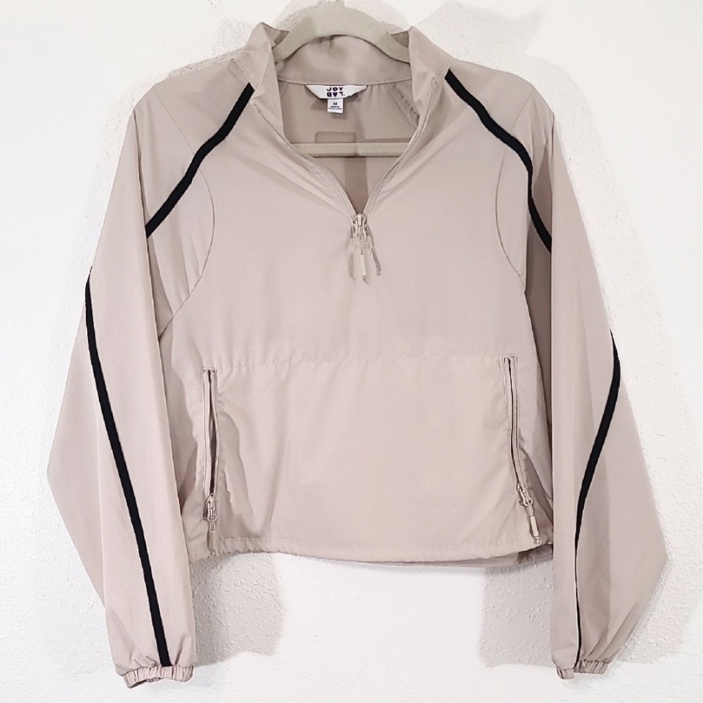 JoyLab Cropped Cream/Black Lightweight Pullover Long Sleeve Kangaroo Pocket, M